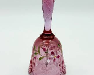 86 VintageFentonHandPaintedArtGlassRibbonFlowerBell