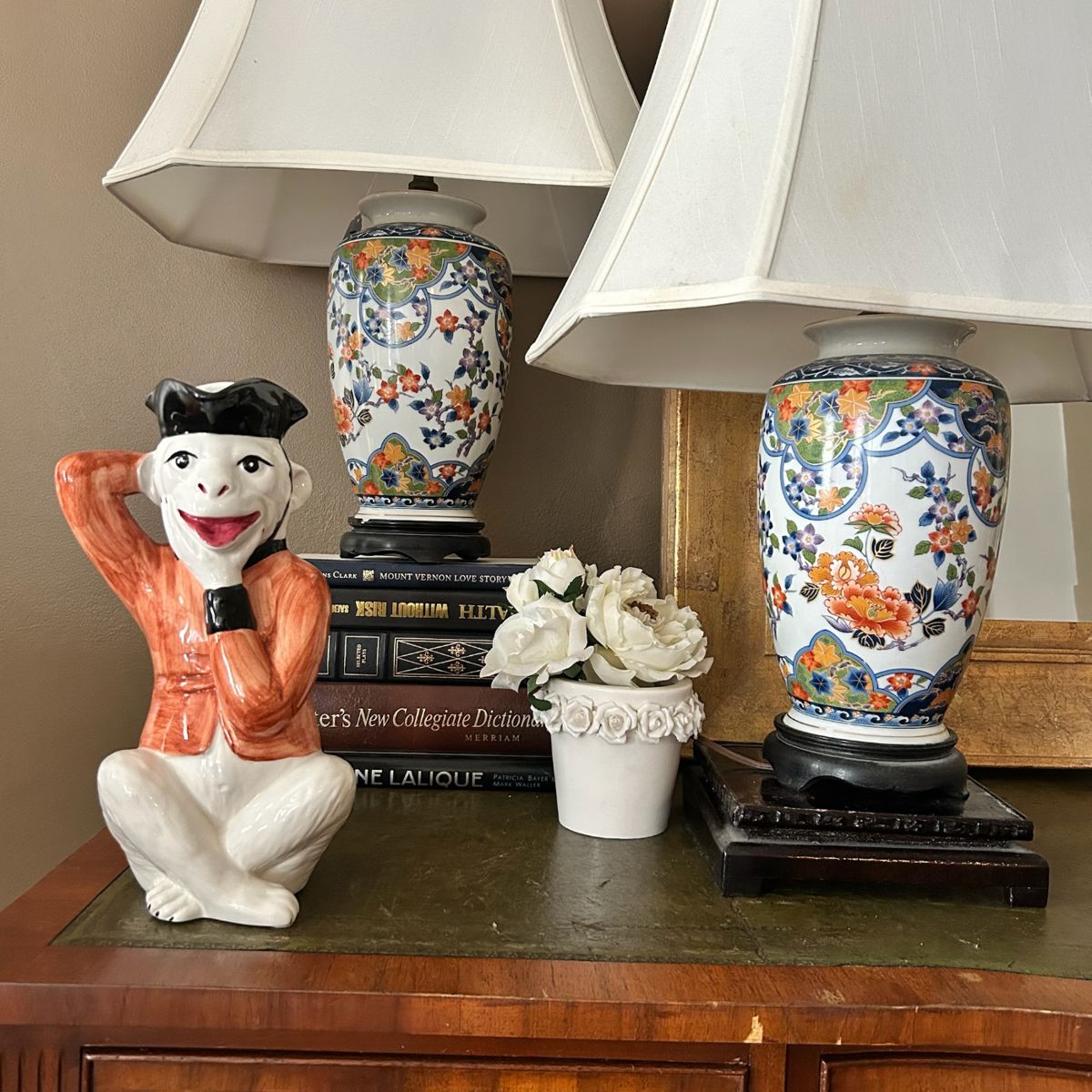 Vintage Imari lamps paired with Chelsea House money pitcher