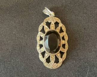 Beautiful Art Nouveau Sterling Pendant With Citrine