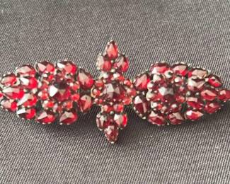 Antique Victorian Bohemian Garnet Bar Brooch Tombac
