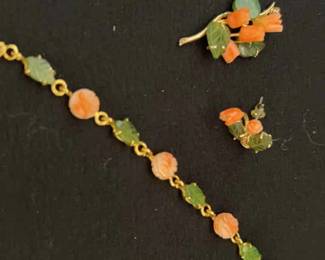 Vintage Jade Faux Coral Goldtone Set