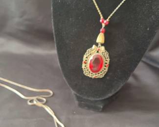 Beautiful Czech Ruby Red Pendants on Chain
