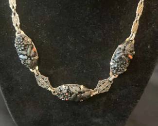 Art Deco Black Pressed Stone Necklace