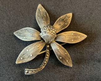 Theodore Fahrner 1930s Vintage Silver Marcasite Flower Brooch