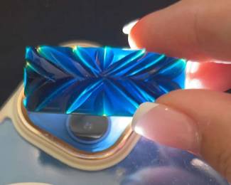 Vintage Carved Celluloid Blue Early Plastic Art Deco Brooch