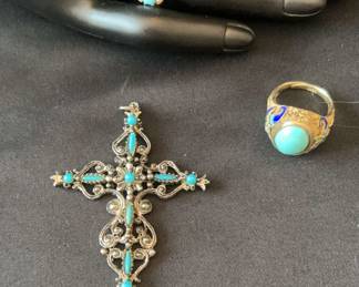 Beautiful Filigree Cross Pendant And Two Rings.
