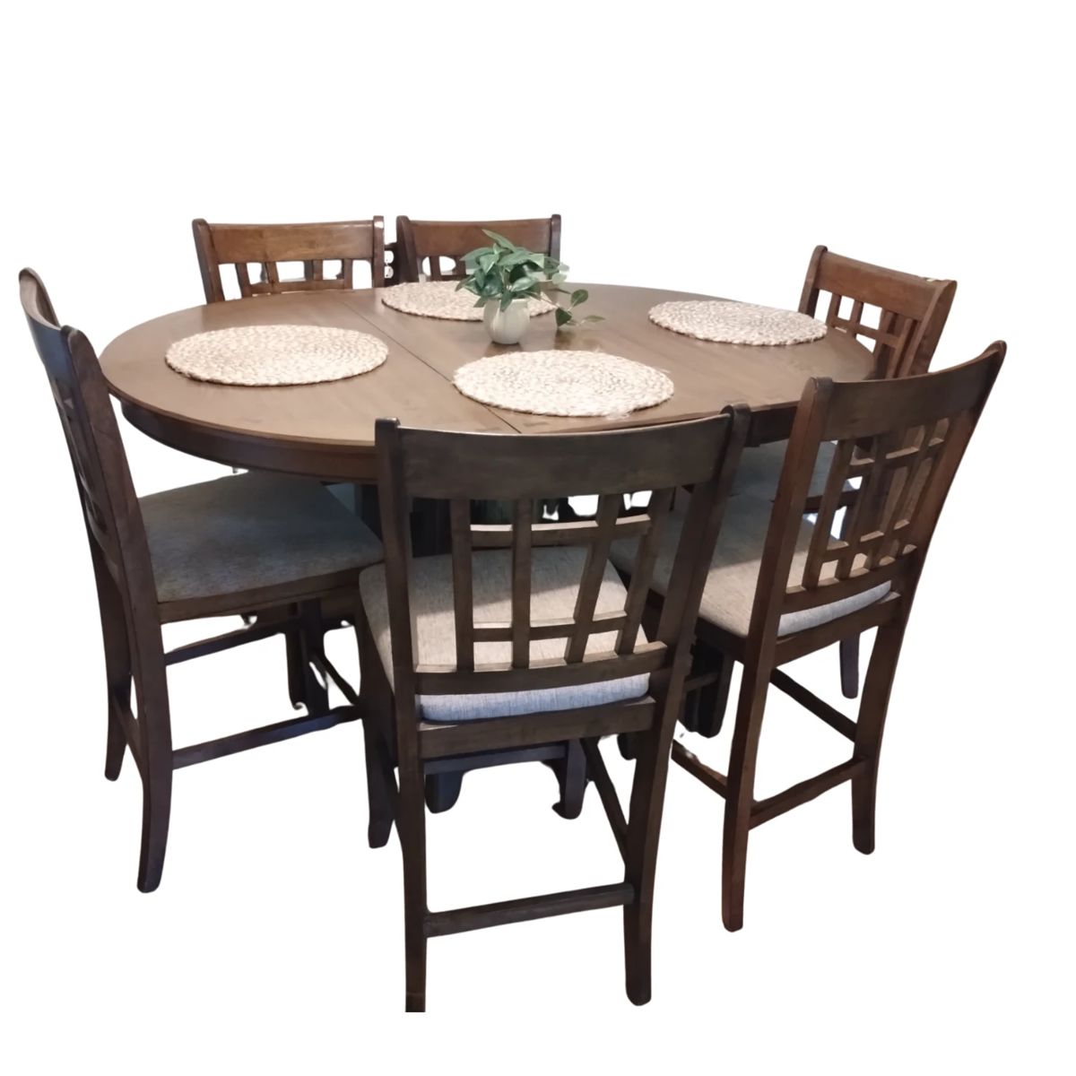 Round Oval Dining Table 6 Counter Height Chairs Storage Below