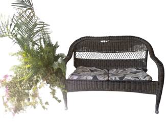 Outdoor Wicker Loveseat & Large Planter
