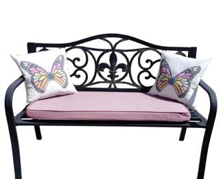 Metal Tube Park Pench Patio Fleur De Lis Design Cushions
