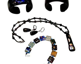 Costume Jewelry Art Glass Bracelets Necklace Earrings Iridescent