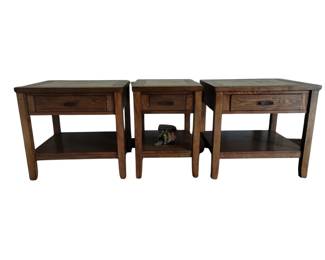 Furniture 3 End Tables Ceramic Tile Top Mission Style Drawers