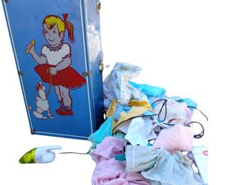 Doll Wardrobe Trunk Metal + Clothes