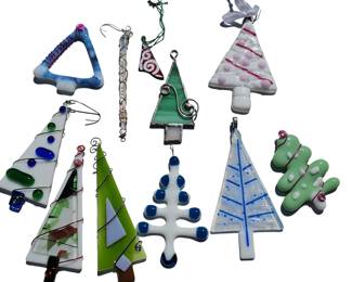 Handmade Art Glass Christmas Ornaments Trees Wire