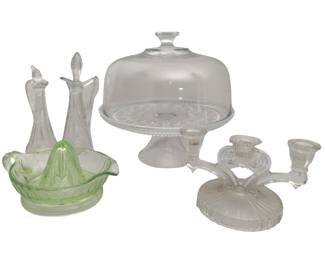 Uranium Glass Reamer Juicer & More Cake Plate