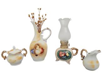 JAPAN Ceramic Oil Lamp Vase Cream Sugar