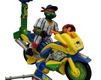 TMNT Ninja News Cycle & Baseball Raphael 1991 Teenage Mutant Ninja Turtles