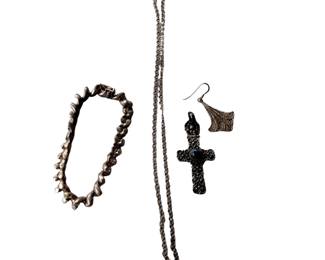 Silver Jewelry 925 Chunky Chain Bracelet Cross Pendant