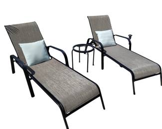 Chaise Lounges Chairs Mesh Seat Adjustable + Patio Table