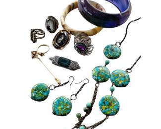 Costume Jewelry Peacock Bangle Art Glass Stone Sets Earrings Necklaces