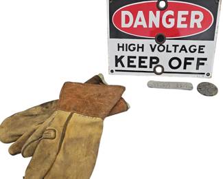 DANGER High Voltage Porcelain Sign GE Employee Gloves Emblems Tags