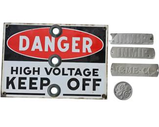 DANGER High Voltage Porcelain Sign GE INMIP I&ME Emblems Pole Tags