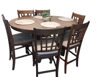 Round Oval Dining Table 6 Counter Height Chairs Storage Below