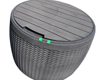 Outdoor Patio Deck Low Round Table with Storage Basket Weave