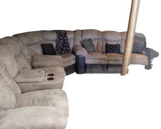 Suede & Leather Style Sectional Sofa Recliners Cupholders