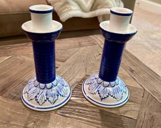 Pair of Hand-Painted Ceramic Candlesticks - $12
Charming set of two hand-painted ceramic candlesticks in a deep cobalt blue and white floral design. Classic and versatile, perfect for adding a touch of traditional style to a dining table, mantel, or shelf display. Marked Hand Painted on the base.

Dimensions (each, approx.): 7” tall × 4.5” wide at base
Condition: Excellent