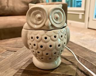 Ceramic Owl Electric Wax Warmer - $12
Adorable ceramic owl-shaped wax warmer with cut-out detailing that allows light to shine through. Plugs into a standard outlet and includes bulb. Perfect for melting scented wax or adding a cozy glow to any room.
Dimensions (approx.): 7” tall × 5” wide
Condition: Good, tested and working