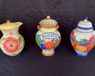 Vintage Hand painted  Nonnis Biscotti Cookie Jars And Water Jug 