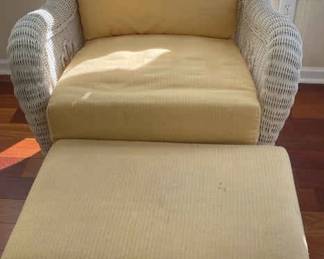 White Whicker Chair And Ottoman W Matching Yellow Cushions