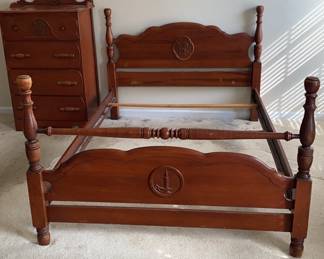 Vintage Welch Furniture Wooden Bed And Dresser Set With Unique Carvings