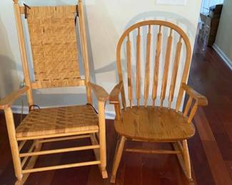 Two Wooden Rocking Chairs 