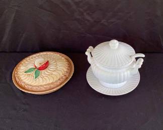 Detailed Ceramic Pie Dish And White Soup Tureen 