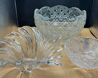 Crystal Punch Bowl and 2 Crystal Bowls