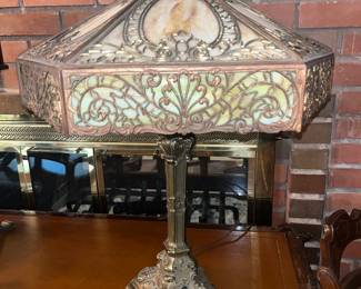 Antique slag glass lamp