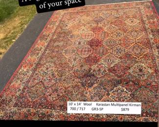 (75) 10 x 14 Karastan Kirman Multi panel wool area rug $879
