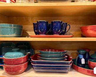 Shelves of Denby China.