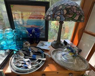 One of 3 stained glass lamps.