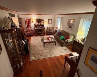 A view of the living room taken from the 2nd floor landing.