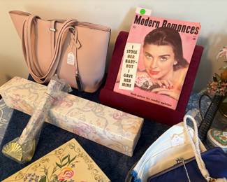 Fun stuff! Vincent Camuto pink purse and fun vintage items.