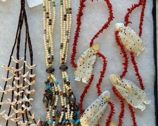 Fun Native American beads, fetishes, and branch coral.