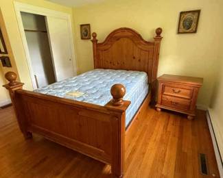 Full Size Bed With Wooden Headboard, Footboard, Side Rails And Nightstand
