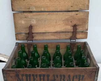 Antique Muehlebach Brewing Co. Crate And Green Mull Bottles.