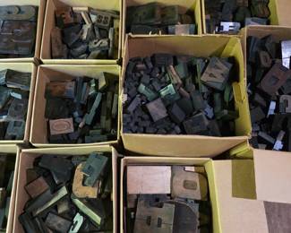 Wooden printers type letters. Boxes and boxes full! Wooden print type letters. 