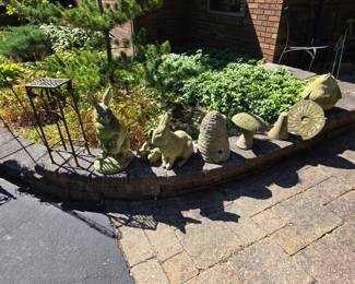 Outdoor garden decorations. Concrete and metal. 