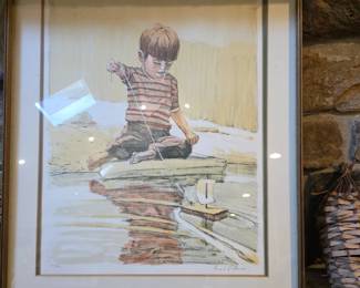 Frank Palmieri Signed Numbered Lithograph Boy with Boat  COA 26"  x 19"  197/200