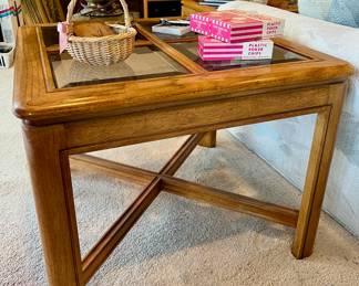 Greenbaum Oak Beveled Glass Top Coffee Table & Matching Side Table