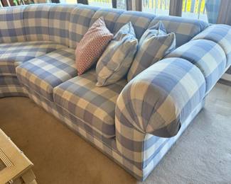 Bernhardt Blue & White Plaid Curved Sectional